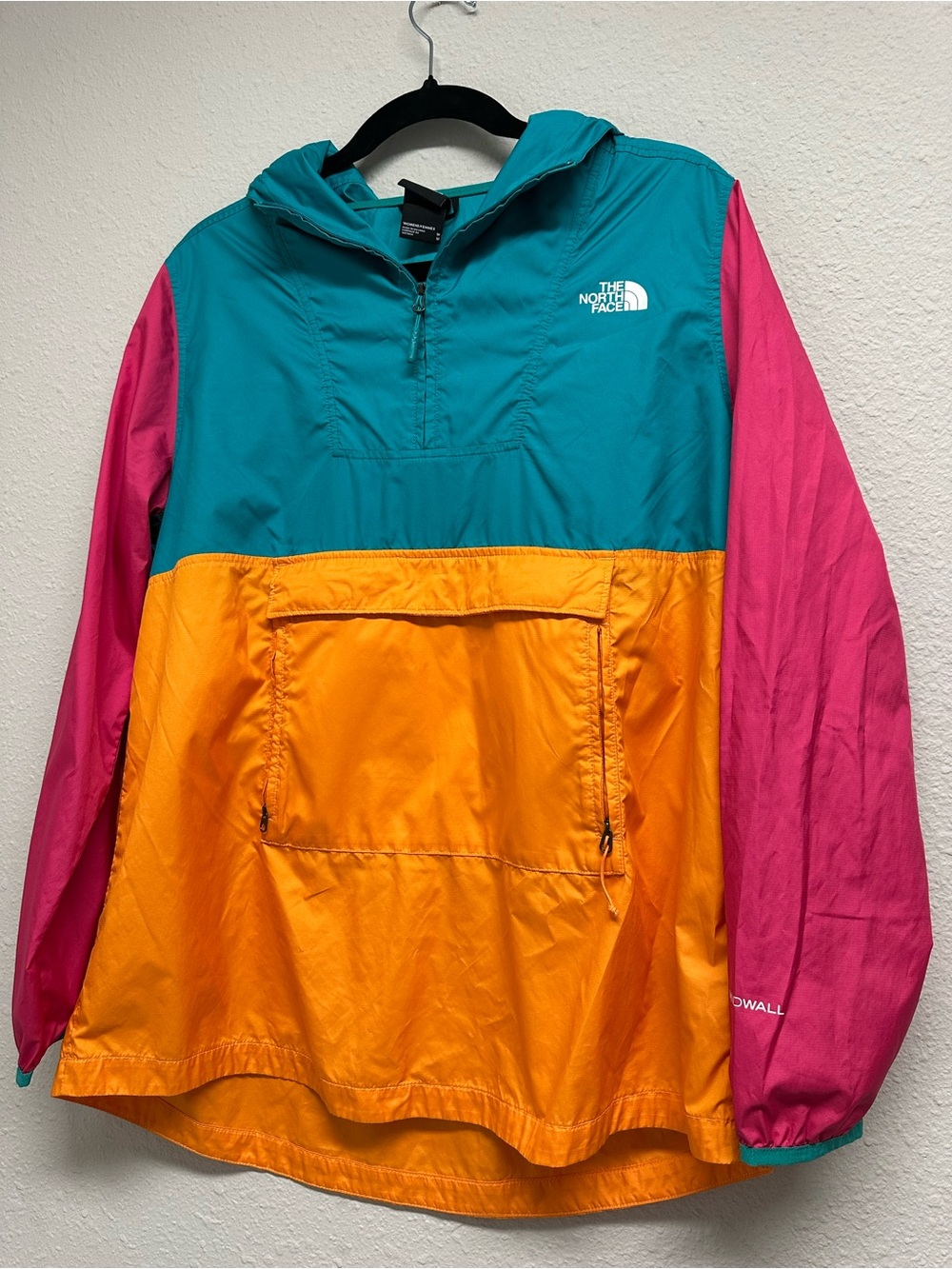 The North Face Teal, Pink & Orange Hooded Rain Anorak Pullover